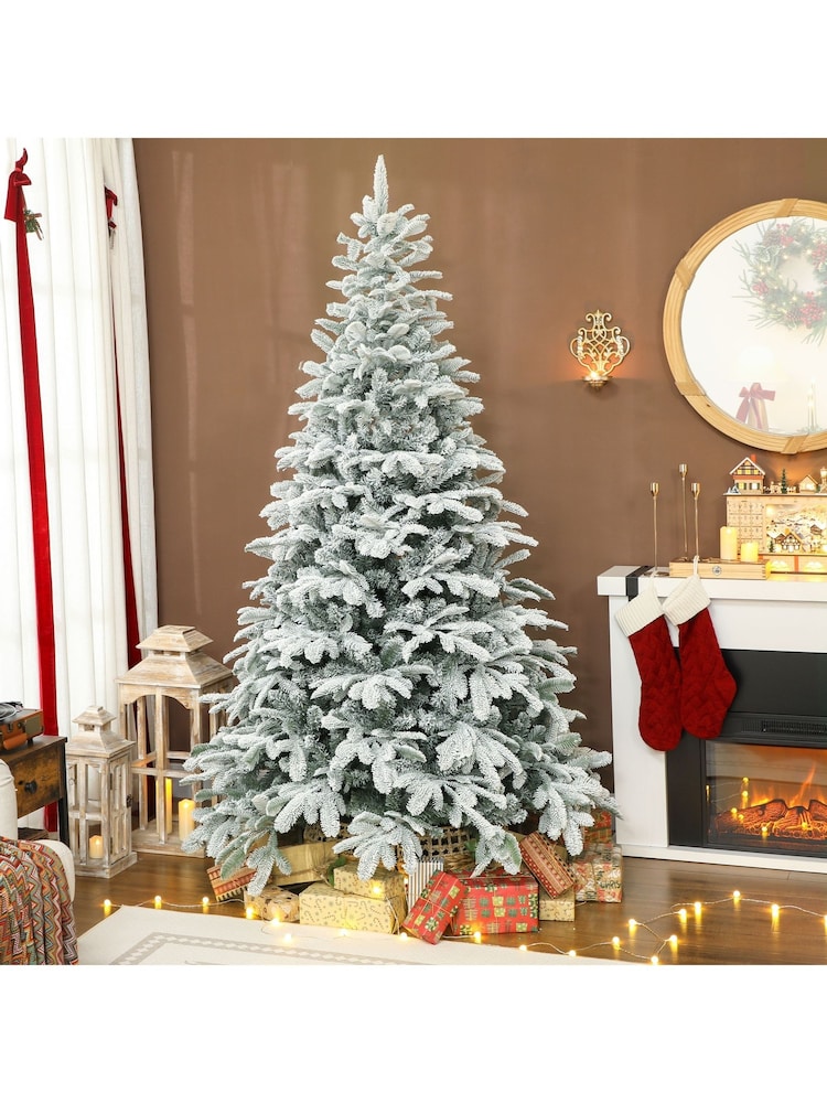 Homcom Green 7 ft Artificial Flocked Christmas Tree - Image 1 of 6 Homcom Green 7 ft Artificial Flocked Christmas Tree - Image 1 of 6