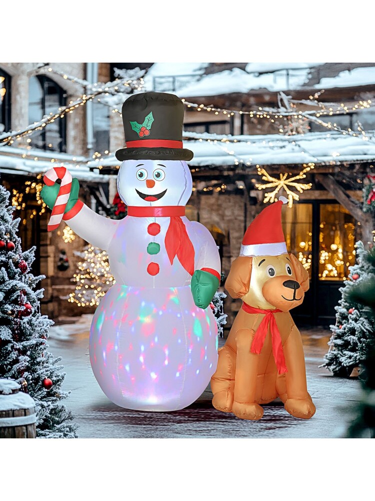 Outsunny White 6FT Christmas Inflatables Snowman & Dog with LED - Image 1 of 6 Outsunny White 6FT Christmas Inflatables Snowman & Dog with LED - Image 1 of 6