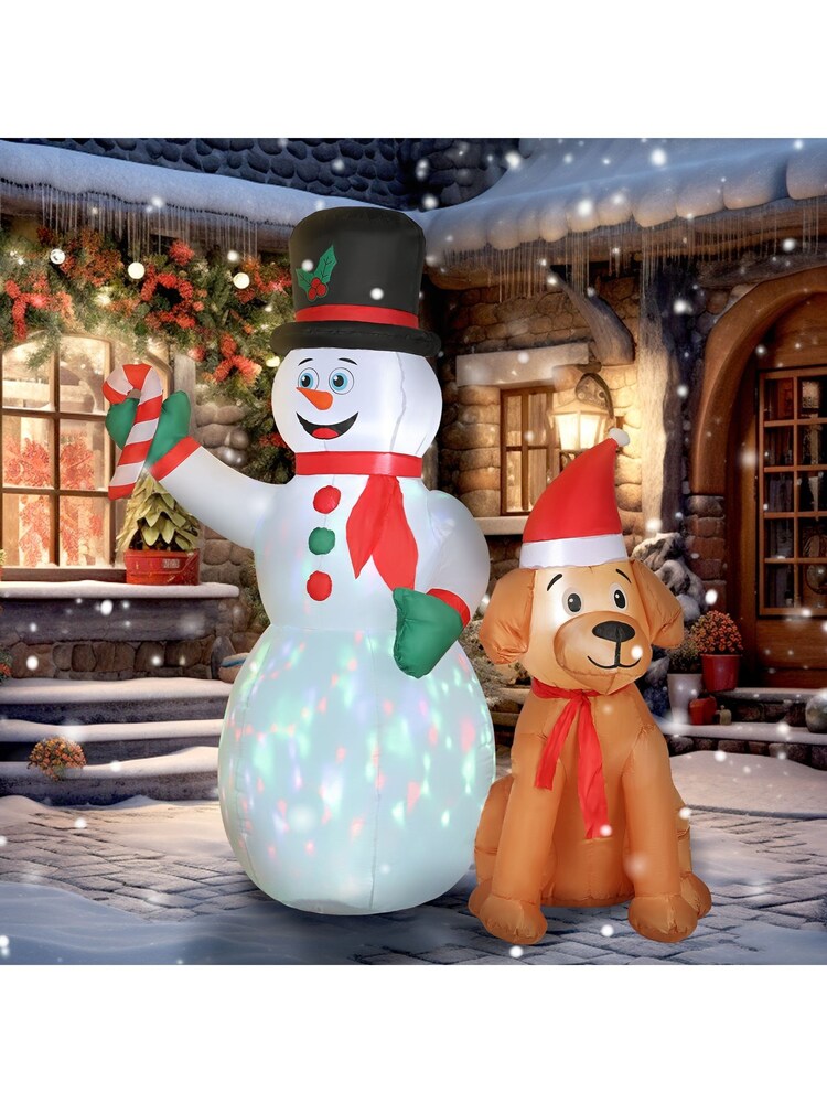 Outsunny White 6FT Christmas Inflatables Snowman & Dog with LED - Image 2 of 6 Outsunny White 6FT Christmas Inflatables Snowman & Dog with LED - Image 2 of 6