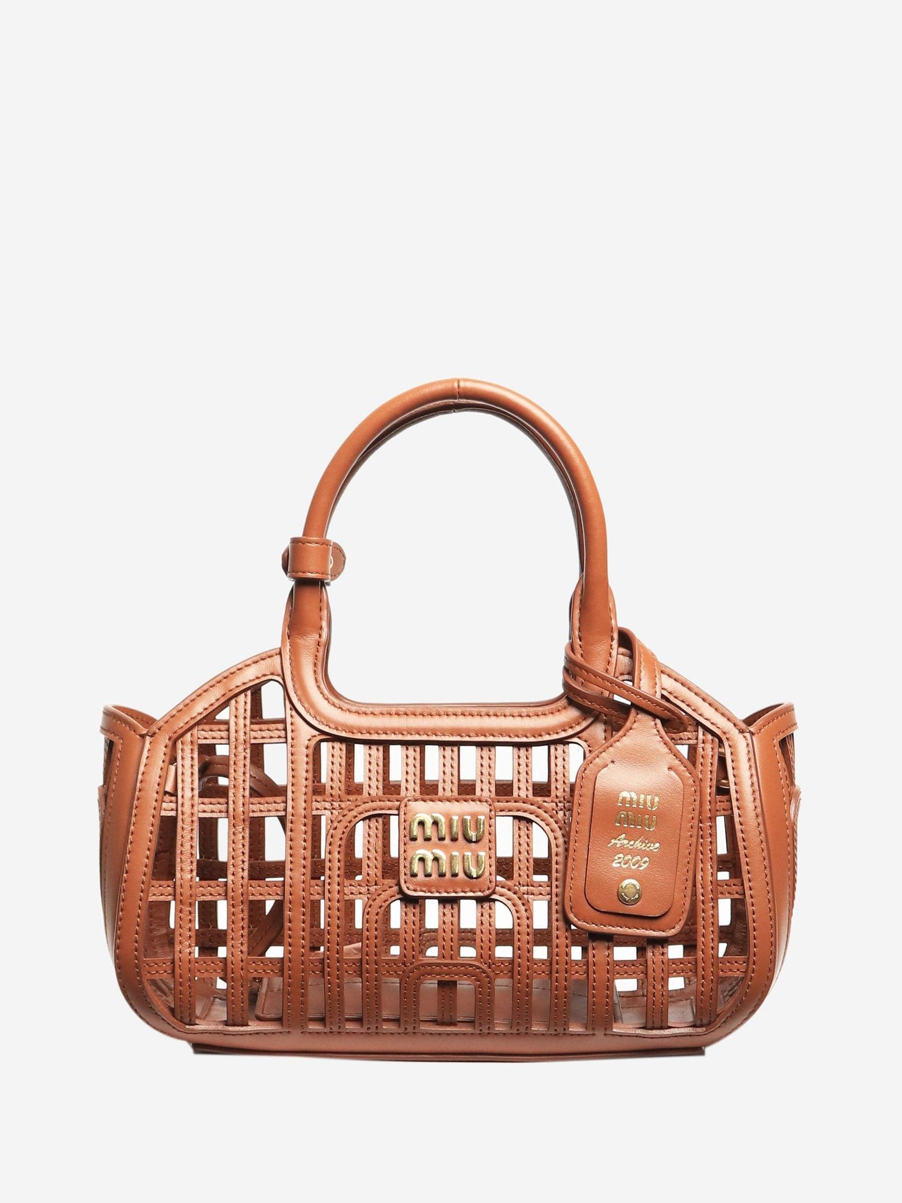 Buy Sign of the Times Brown Miu Miu Leather Basket Bag from the