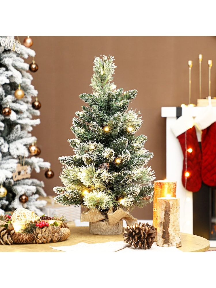 Homcom Green/White 60 cm Prelit Snow Flocked Tabletop Mini Christmas Tree - Image 1 of 6 Homcom Green/White 60 cm Prelit Snow Flocked Tabletop Mini Christmas Tree - Image 1 of 6