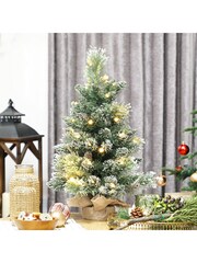 Homcom Green/White 60 cm Prelit Snow Flocked Tabletop Mini Christmas Tree - Image 2 of 6