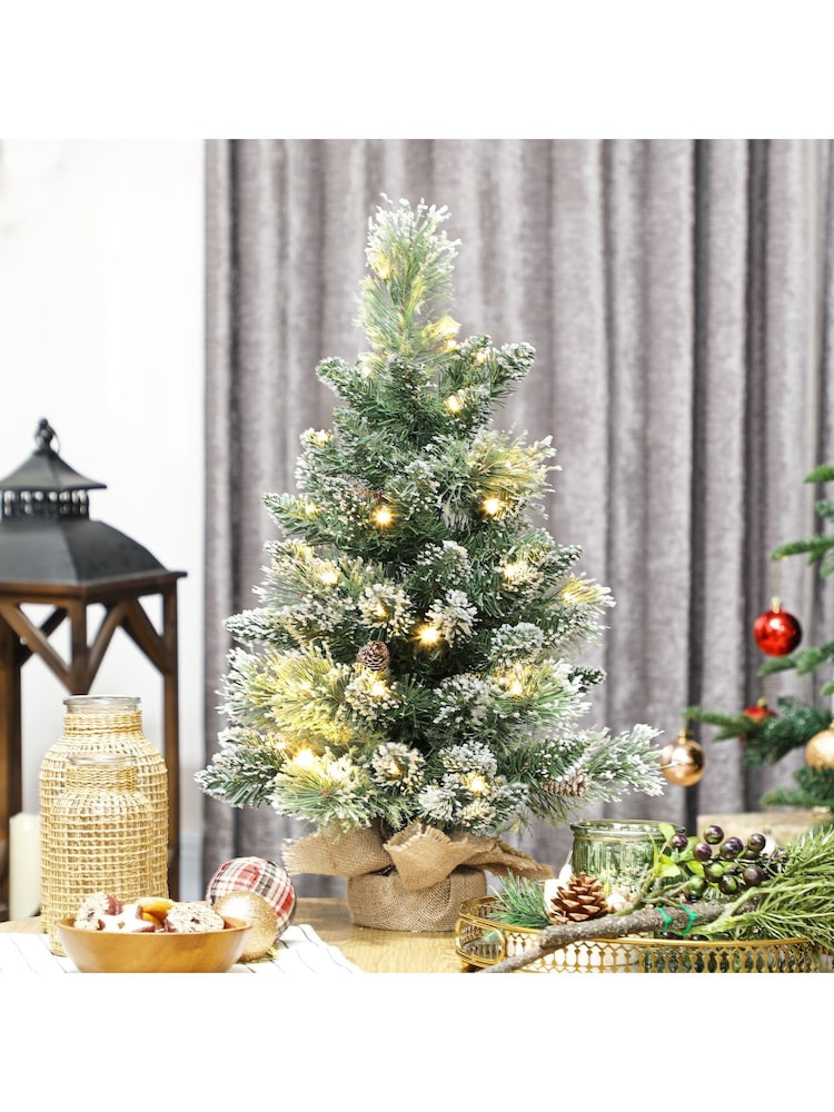 Homcom Green/White 60 cm Prelit Snow Flocked Tabletop Mini Christmas Tree - Image 2 of 6 Homcom Green/White 60 cm Prelit Snow Flocked Tabletop Mini Christmas Tree - Image 2 of 6