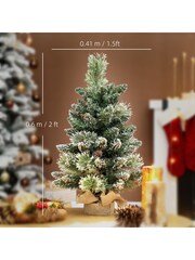 Homcom Green/White 60 cm Prelit Snow Flocked Tabletop Mini Christmas Tree - Image 3 of 6