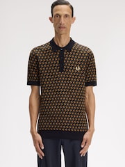 Fred Perry Black Geometric Knitted Shirt - Image 1 of 5