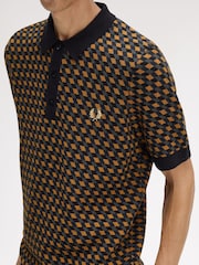 Fred Perry Black Geometric Knitted Shirt - Image 3 of 5