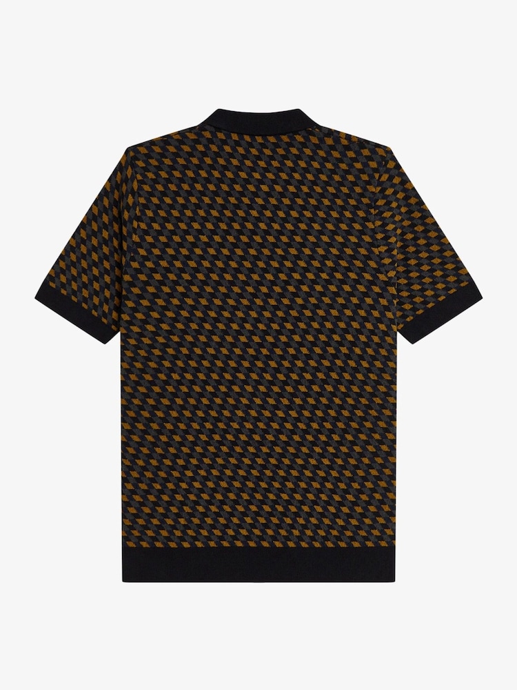 Fred Perry Black Geometric Knitted Shirt - Image 5 of 5 Fred Perry Black Geometric Knitted Shirt - Image 5 of 5