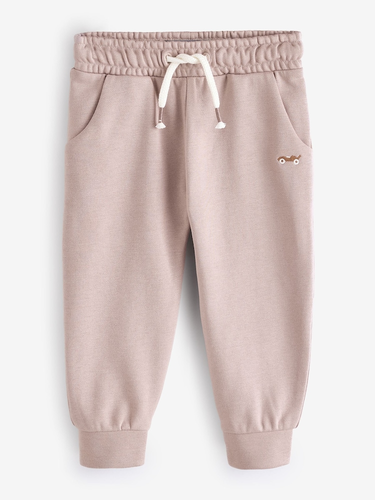 Taupe Brown Cuffed Car Embroidered Joggers - Image 1 of 1