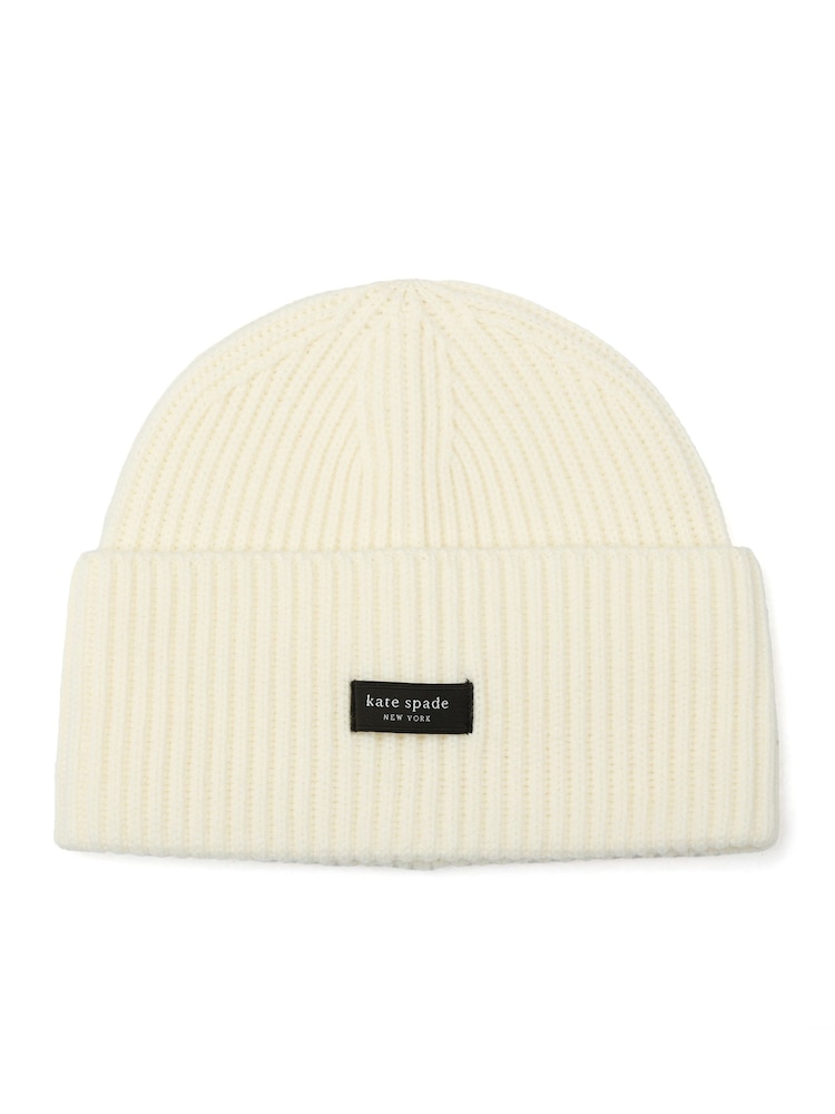 kate spade new york Cream Sam Label Beanie - Image 1 of 4 kate spade new york Cream Sam Label Beanie - Image 1 of 4