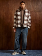 River Island Brown Hairy Check Zip Overshirt - Image 3 of 4