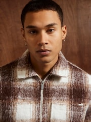 River Island Brown Hairy Check Zip Overshirt - Image 4 of 4