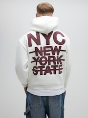 River Island Cream Oversized NYC Applique Hoodie - Image 1 of 4