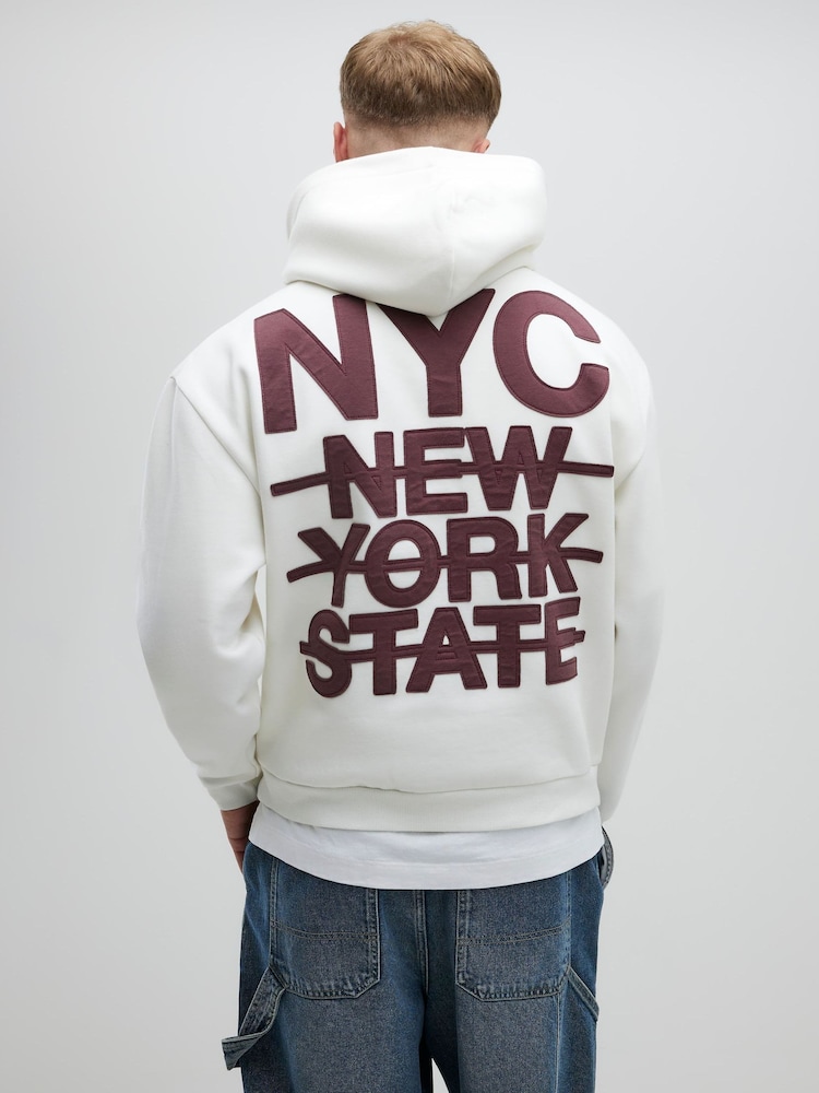 River Island Cream Oversized NYC Applique Hoodie - Image 1 of 4