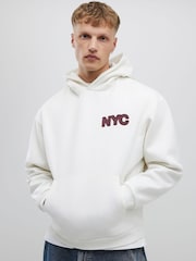 River Island Cream Oversized NYC Applique Hoodie - Image 2 of 4