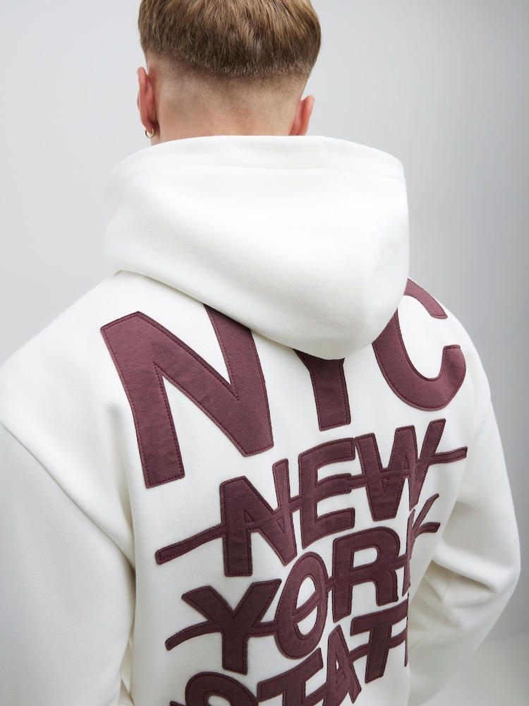 River Island Cream Oversized NYC Applique Hoodie - Image 4 of 4