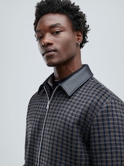 River Island Black Check PU Collared Jacket - Image 2 of 4