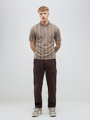 River Island Natural Slim Stripe Ottoman Polo Shirt - Image 1 of 4