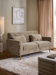 Oslo Faux Fur Mink Brown Soft Linen Look Mila 3 Seater Small Sofa - Image 1 of 9