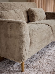 Oslo Faux Fur Mink Brown Soft Linen Look Mila 3 Seater Small Sofa - Image 2 of 9