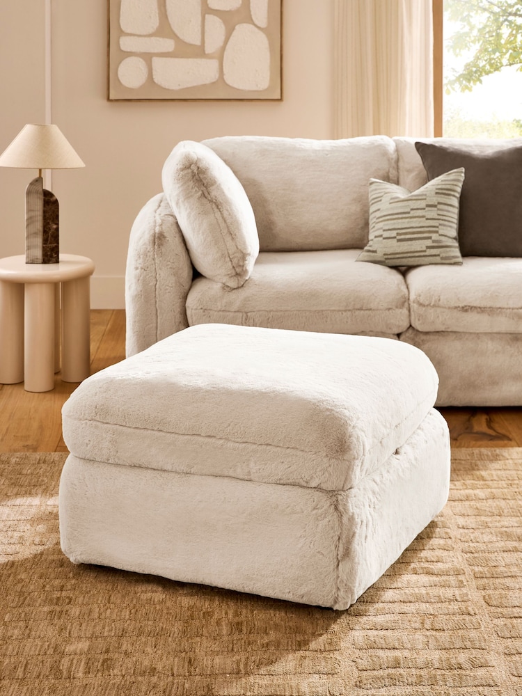 Oslo Faux Fur Light Natural Crosby Modular Footstool With Storage - Image 1 of 11