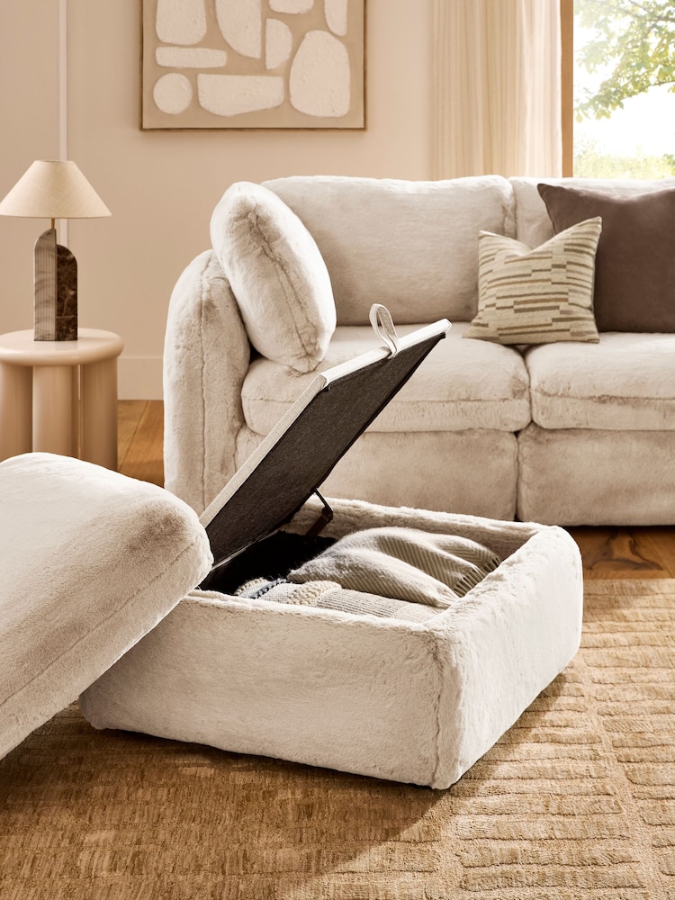 Oslo Faux Fur Light Natural Crosby Modular Footstool With Storage - Image 2 of 11