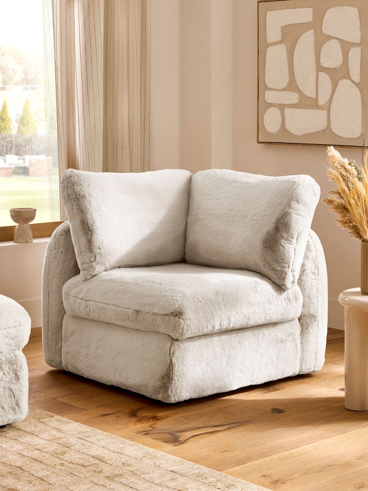 Oslo Faux Fur Light Natural Crosby Modular Sofa Corner Piece With Storage - Image 1 of 12