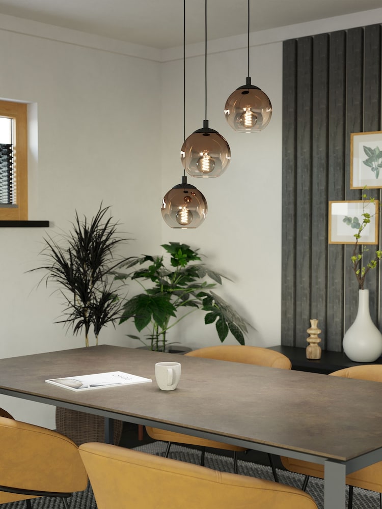 Eglo Black Ariscani 1 Ombre Effect Glass 3 Light Pendant Ceiling Light - Image 1 of 6 Eglo Black Ariscani 1 Ombre Effect Glass 3 Light Pendant Ceiling Light - Image 1 of 6