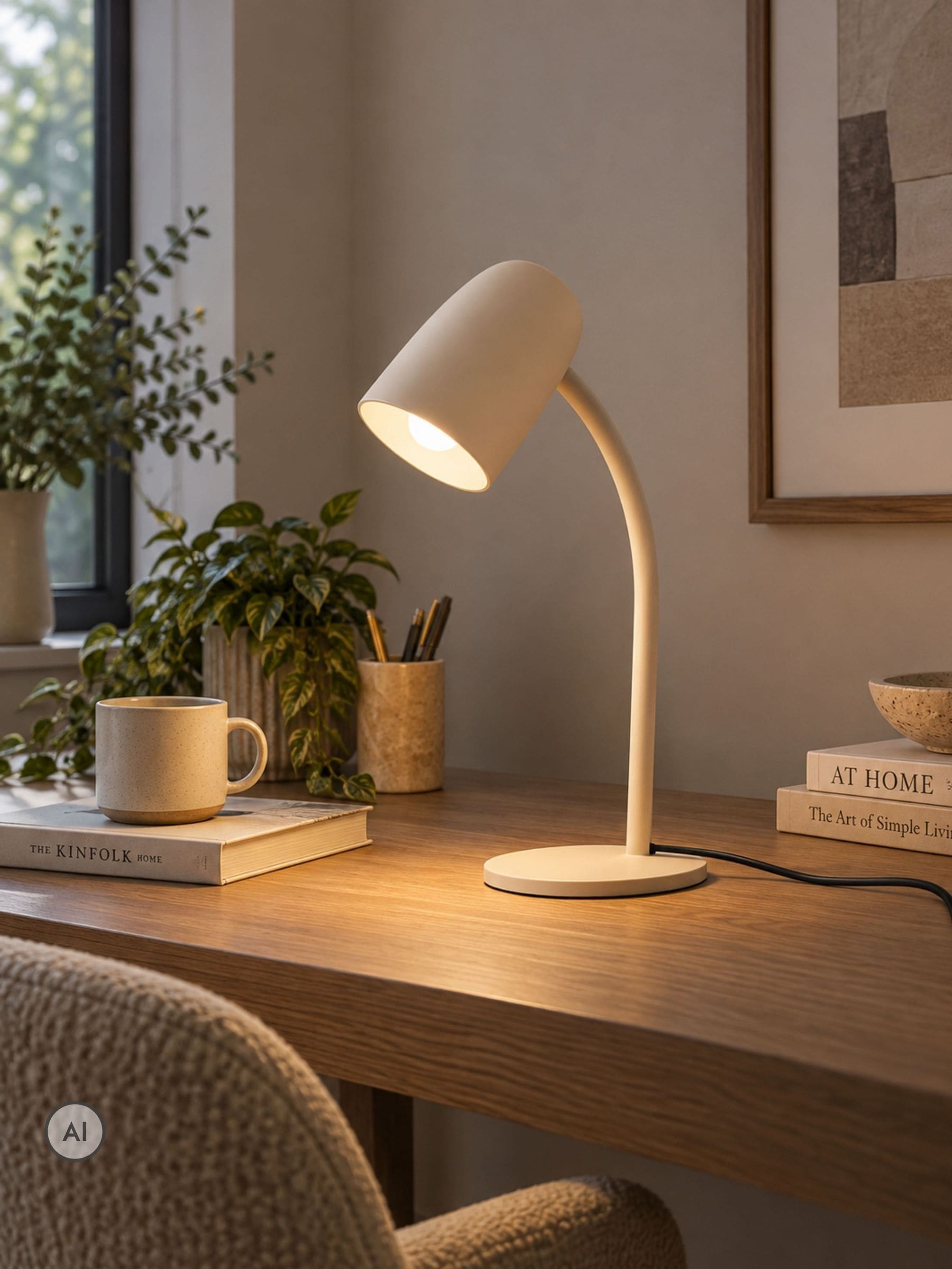 Eglo Bedside Table lamp Carlo, Office Desk Light with Flexible arm | living room and bedroom lighting for reading, sand beige metal, E14 socket - Image 3