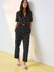 Black/White Polka Dot Cropped Slim Leg Trousers - Image 2 of 8
