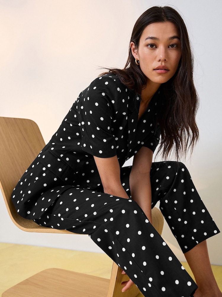 Black/White Polka Dot Short Sleeve Jacket - Image 1 of 12 Black/White Polka Dot Short Sleeve Jacket - Image 1 of 12