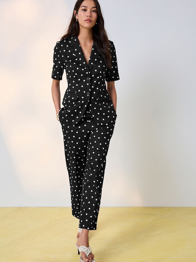 Black/White Polka Dot Short Sleeve Jacket - Image 2 of 12 Black/White Polka Dot Short Sleeve Jacket - Image 2 of 12