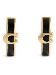 COACH Black Signature C Enamel Huggie Earrings - Image 2 of 3