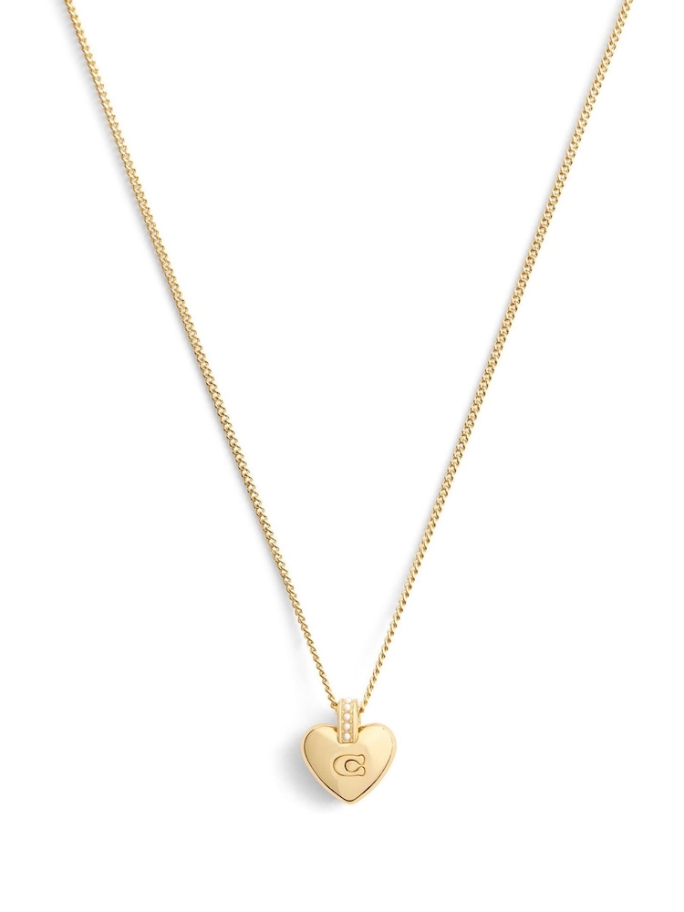 COACH Gold Tone Signature Puffy Heart Pendant Necklace - Image 2 of 4 COACH Gold Tone Signature Puffy Heart Pendant Necklace - Image 2 of 4
