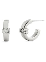 COACH Silver Signature C Enamel Huggie Earrings - Image 1 of 3