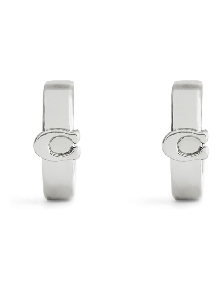 COACH Silver Signature C Enamel Huggie Earrings - Image 2 of 3 COACH Silver Signature C Enamel Huggie Earrings - Image 2 of 3