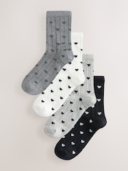 Monochrome Textured Heart Pattern Ankle Socks 4 Pack - Image 1 of 7