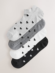Monochrome Textured Heart Pattern Trainer Socks 4 Pack - Image 1 of 7