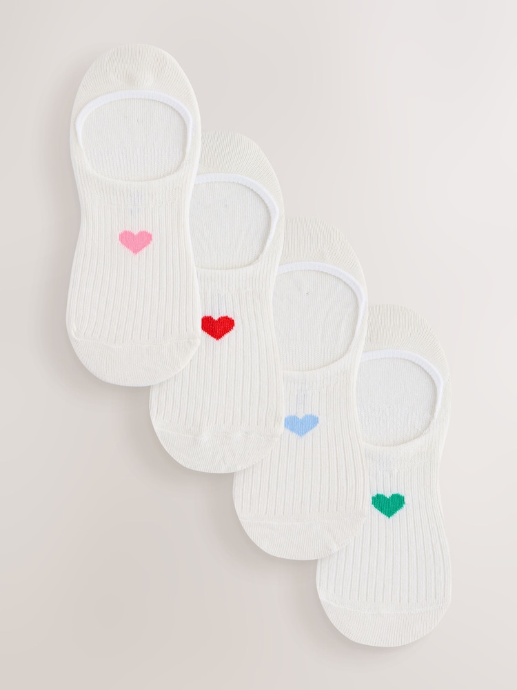 白色 - Heart Motif Invisible Socks 4 Pack - 7的图像1｝