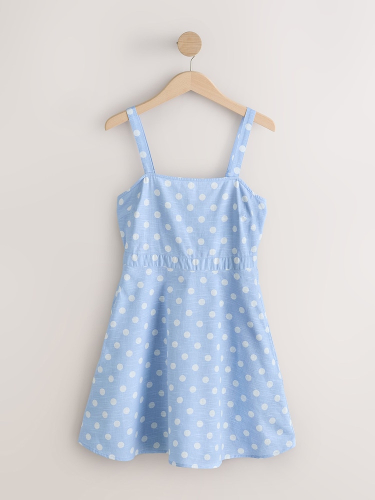 Blue/Ecru Polka Dot Mini Dress - Image 1 of 3