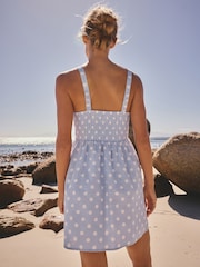 Blue/Ecru Polka Dot Mini Dress - Image 4 of 8