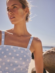 Blue/Ecru Polka Dot Mini Dress - Image 5 of 8