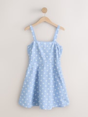Blue/Ecru Polka Dot Mini Dress - Image 6 of 8