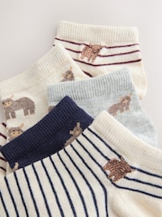 Navy/Oatmeal Hamish The Highland Cow Trainer Socks 5 Pack - Image 7 of 8