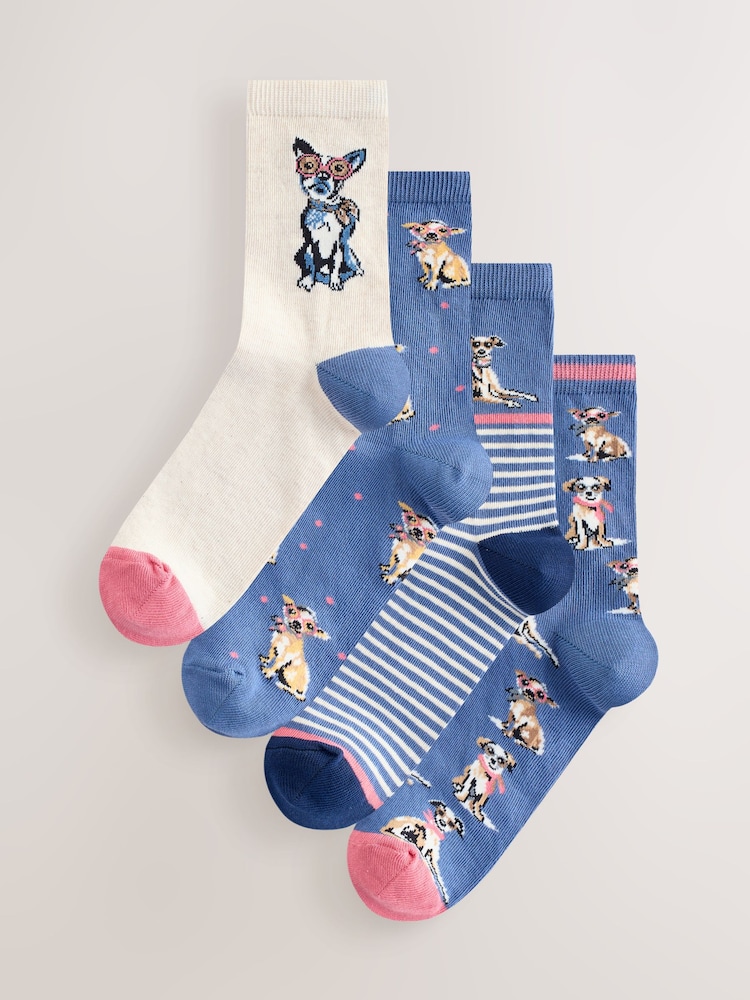 Blue Whippet Dog Ankle Socks 4 Pack - Image 1 of 7