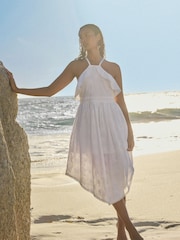 White Palm Broderie Hanky Hem Midi Dress - Image 1 of 8