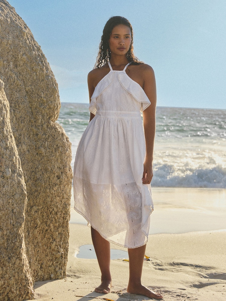 White Palm Broderie Hanky Hem Midi Dress - Image 2 of 8 White Palm Broderie Hanky Hem Midi Dress - Image 2 of 8