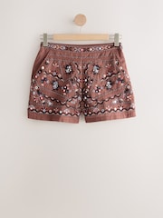 Rust Brown Embroidered Mirror Detail High Waist Short - Image 5 of 7