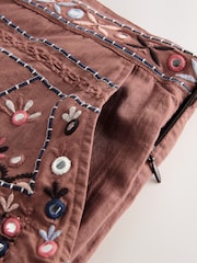 Rust Brown Embroidered Mirror Detail High Waist Short - Image 6 of 7