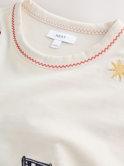Cream Embroidered Graphic Print Beach T-Shirt - Image 3 of 6