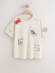 Cream Embroidered Graphic Print Beach T-Shirt - Image 7 of 12